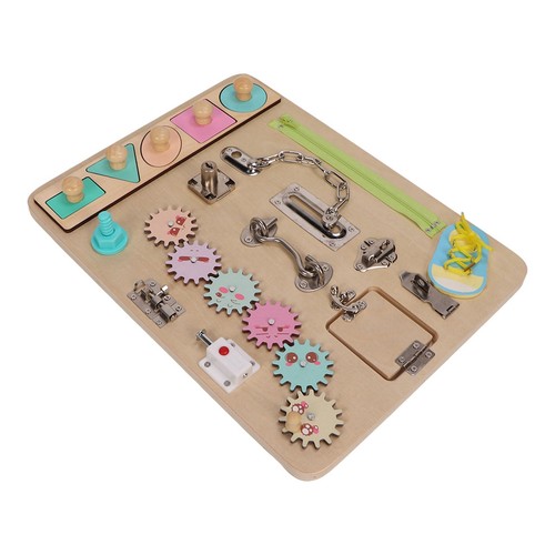 Wooden Sensory Activity Board With Key And Lock Latches Zip Up Gears Sensory TPG - Picture 14 of 18