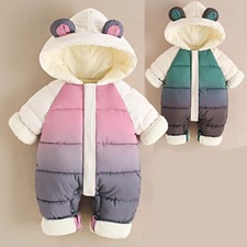 Thick Keep Warm Baby Rompers Cute Ears Colorful Splicing Fleece-Lined Bodysuit