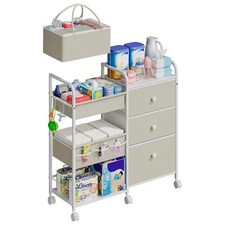 2-in-1 Baby Diaper Caddy Organizer 3-Tier Rolling Cart w/ Dividers Drawers White
