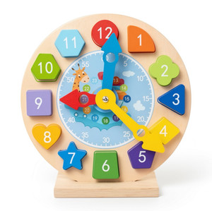 Wooden Kids Learning Clock Time Telling Toy, Removable Number Blocks, Hands