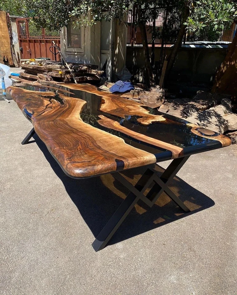 Black Epoxy Resin River Table – Rectangular Custom Top – Kitchen table - Image 3 of 4