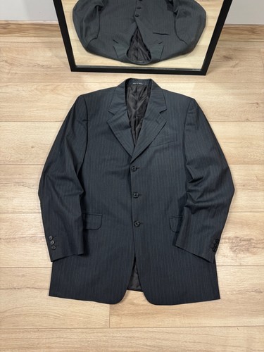 Fendi, Vtg FENDI UOMO Pinstripe Suit Jacket Blazer Gray Wool Made In Italy Size 44L XL