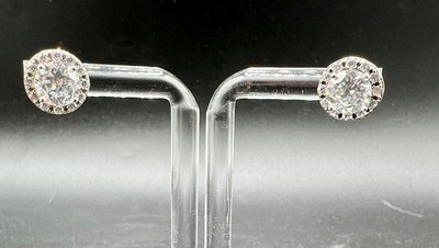 Fremada 925 Sterling Silver Genuine Clear Quartz & CZ Halo Stud Earrings