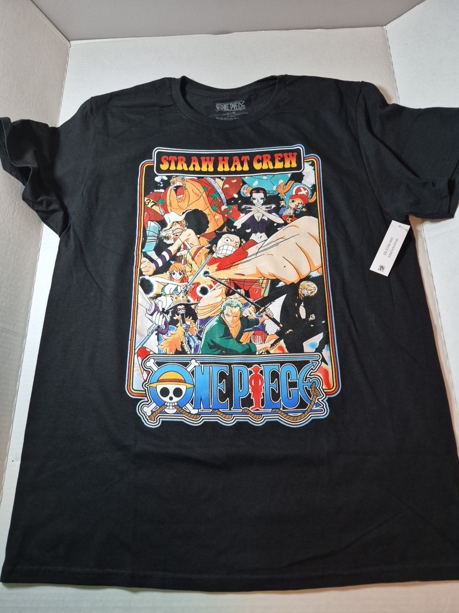 One Piece Straw Hat Crew Anime T-Shirt Mens Large L Black Luffy