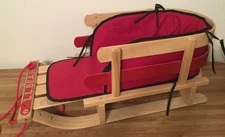 Vintage L.L. Bean Kids 31" Small Wood Pull Sled with Cushion Pad - Toddler Size