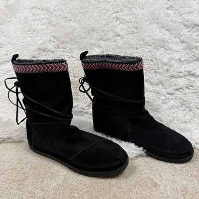 Toms Women s Nepal Black Leather Suede Short Booties Size 8.5