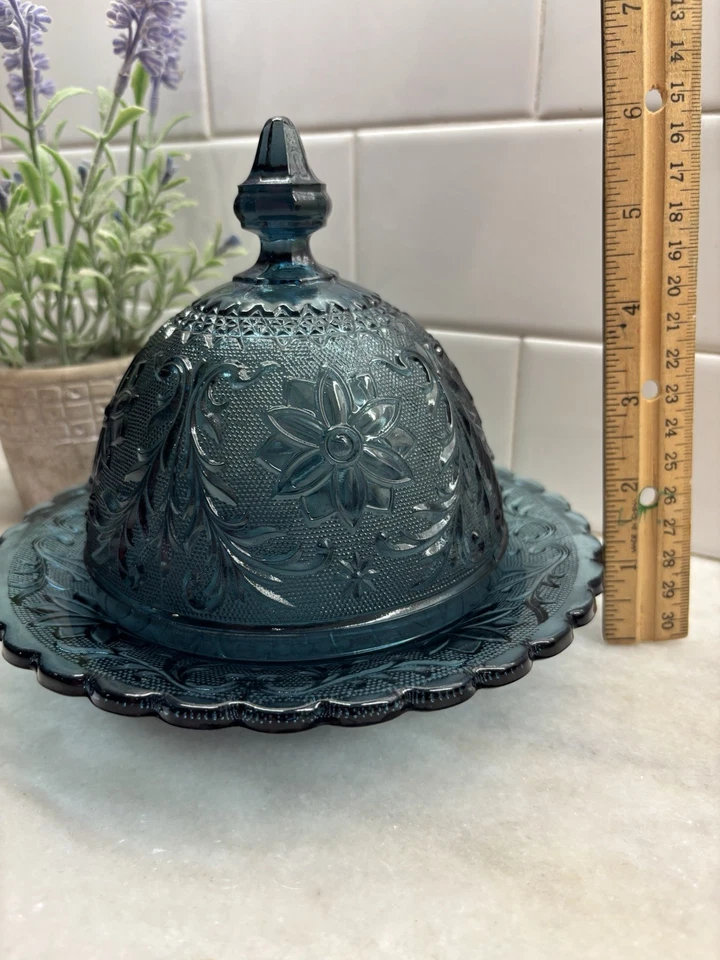 Vintage Rare Tiara Bicentennial Blue Covered Cheese/butter Glass - Image 2 of 4