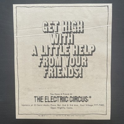 1968 THE ELECTRIC CIRCUS Get High With A Little Help From Your Friends , Club Ad