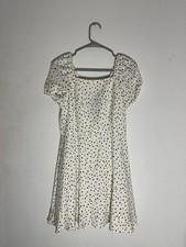LOFT Petite Polka Dot Square Neck Puff Sleeve Tie Back Dress Size 2P