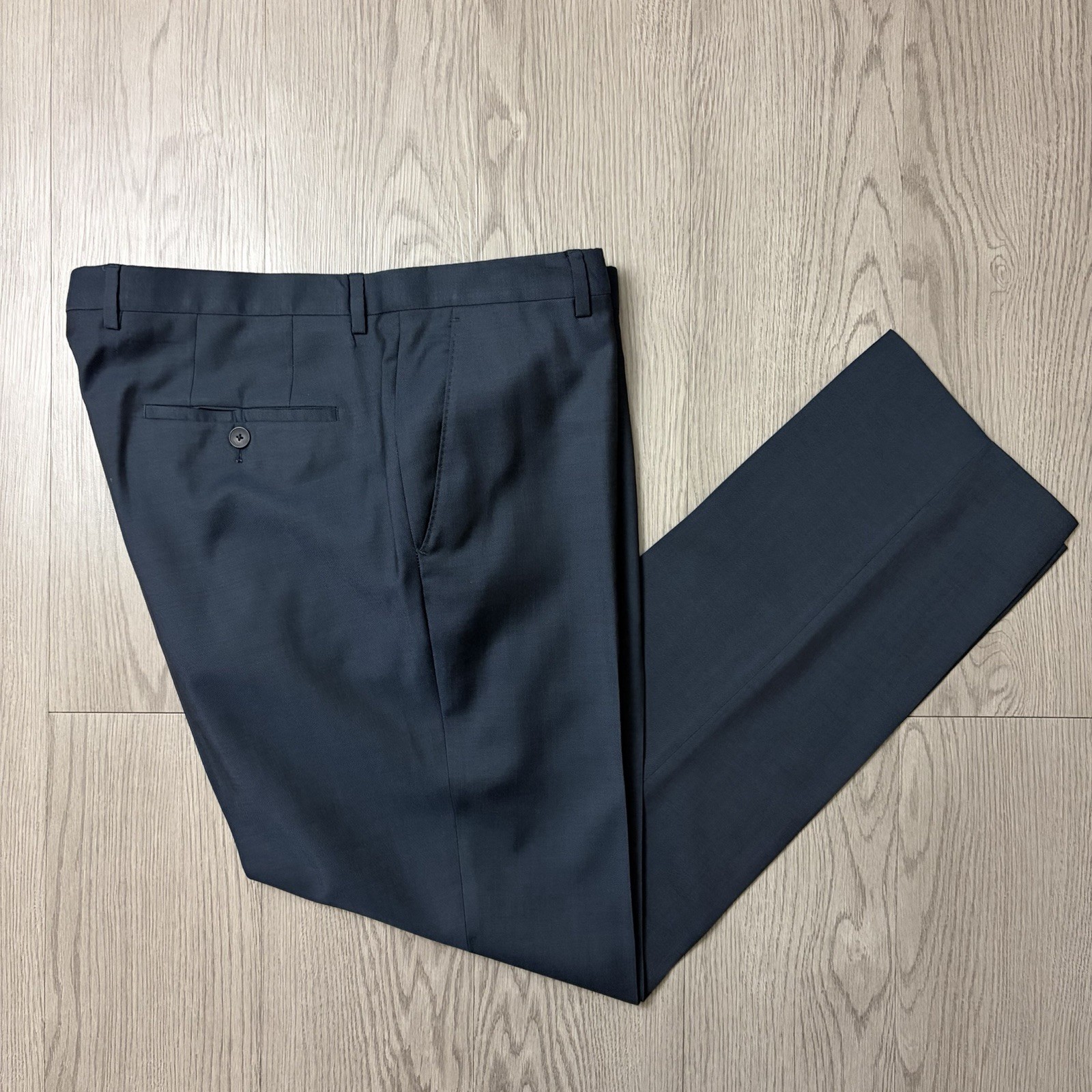 HUGO BOSS Leenon Flat Front Dress Pants Men's 36x30 Navy Blue 100% WOOL 36 thumbnail 14