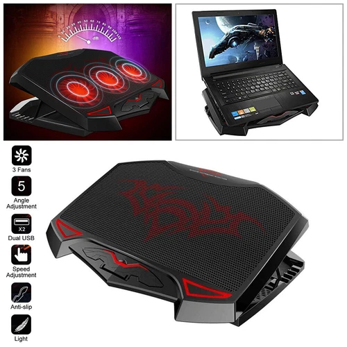 3 Powerful Fans Quiet Laptop Cooler Gaming Cooling Mat Pad Stand Tilt for 12-17"