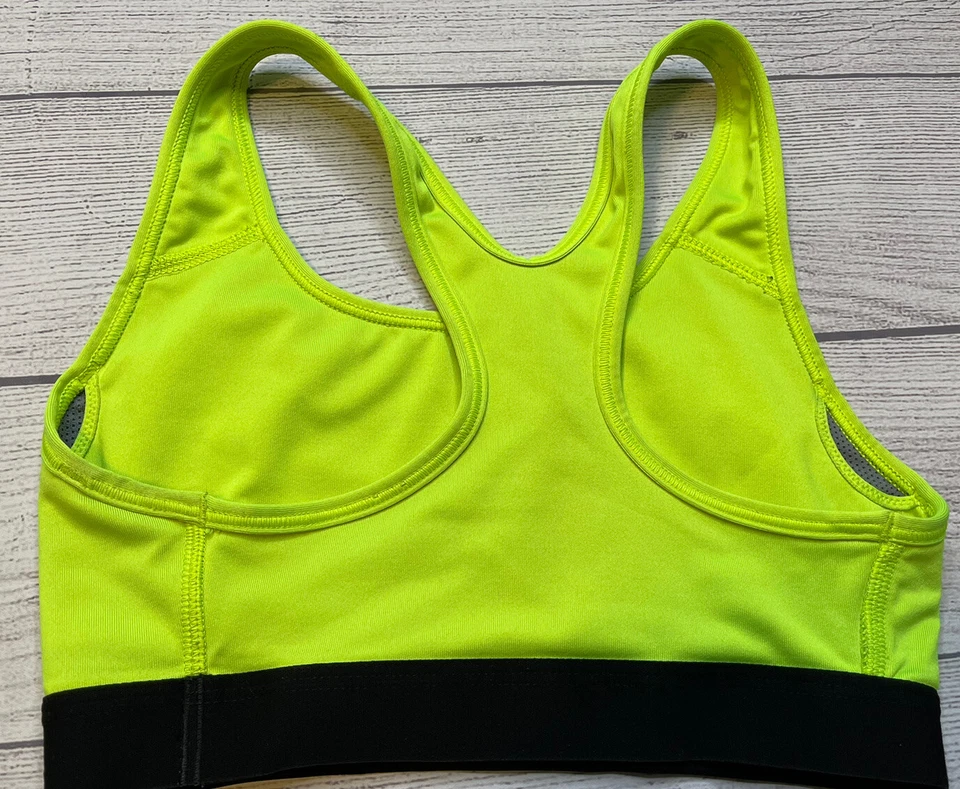 Nike Dri-Fit XS Sports Bra Neon Green Black  Racerback Wireless Unlined - Image 2 of 4