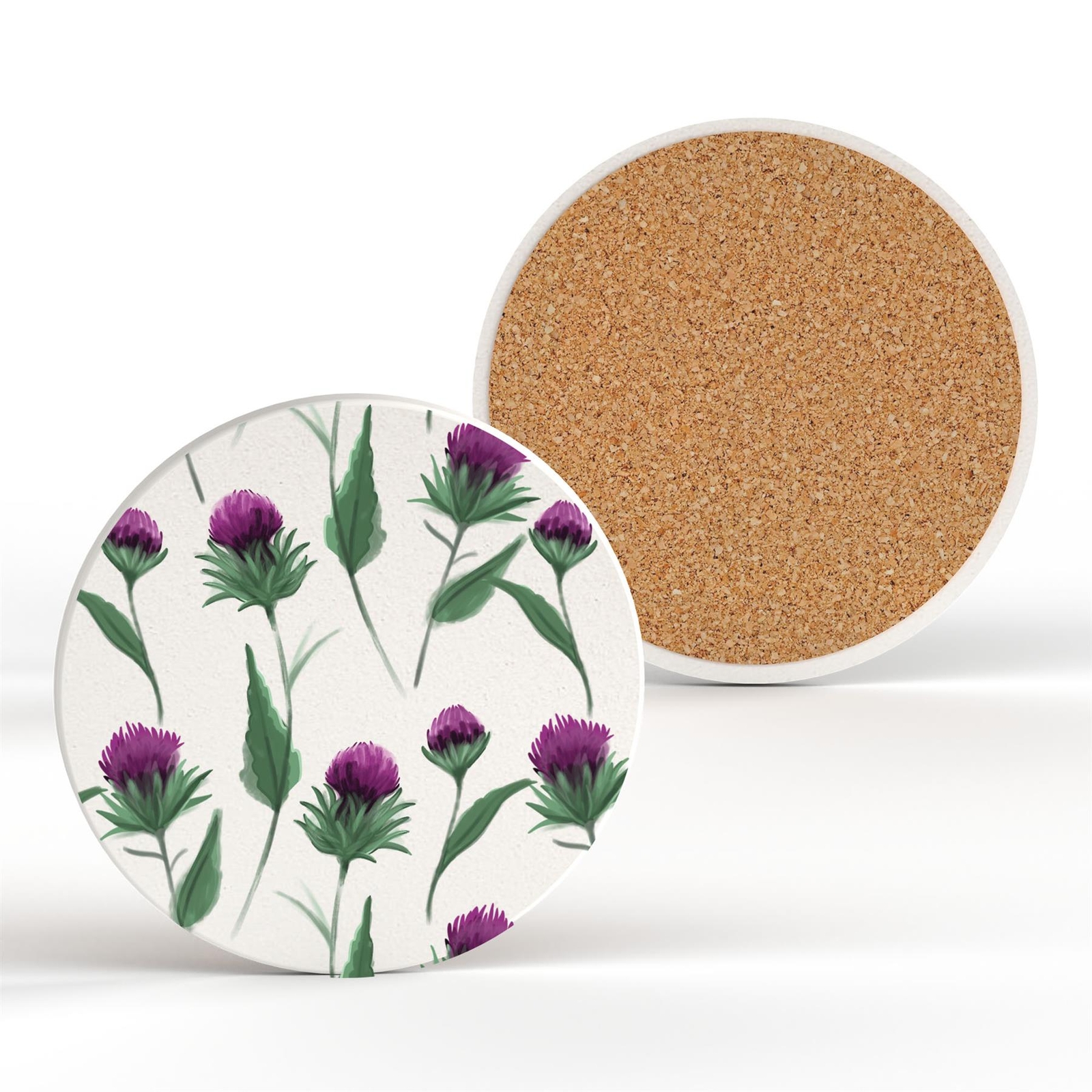 Thistle Pattern Illustration Flower Of Scotland Ceramic Round Coaster