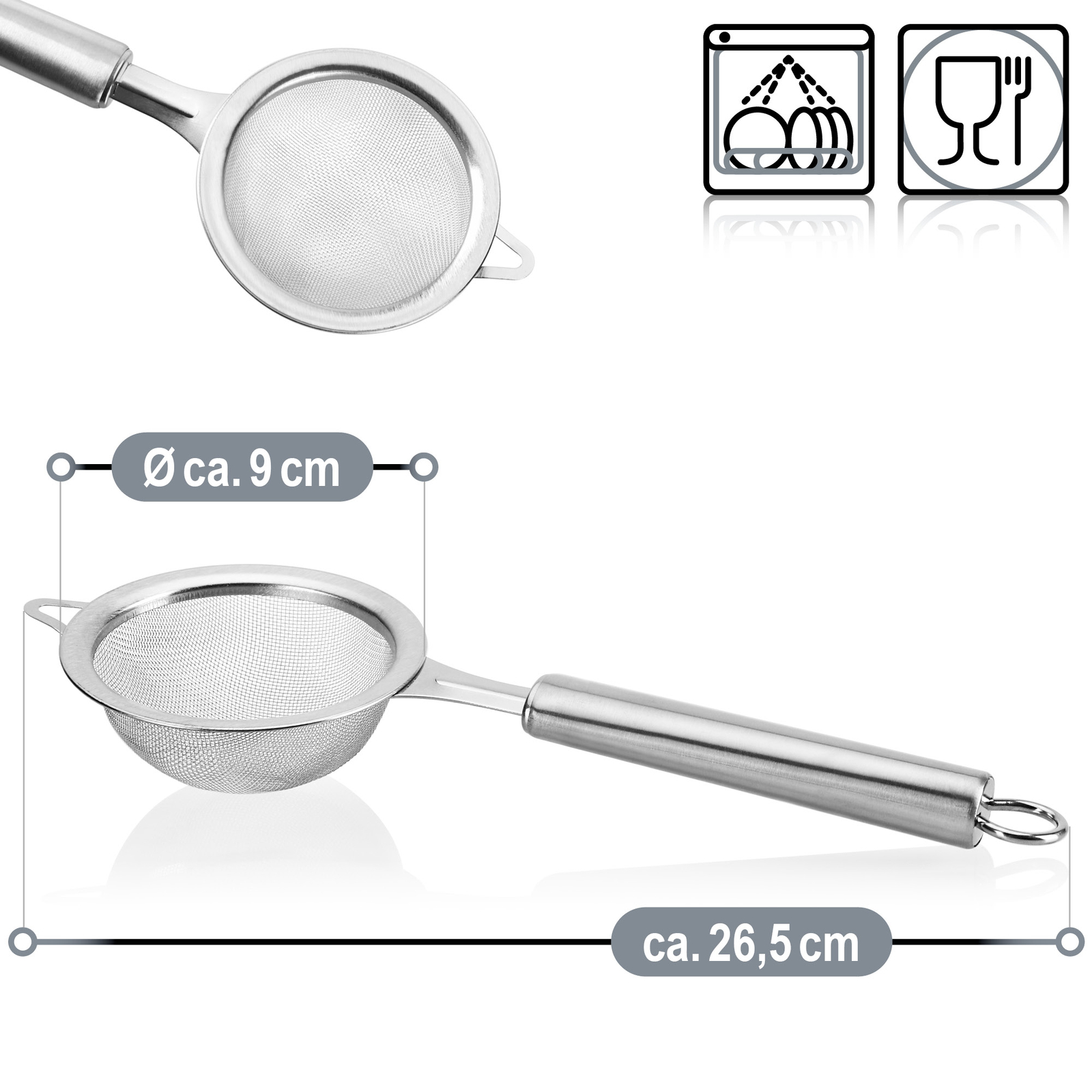 HENDI Küchensieb Feinmaschig | Edelstahl Passiersieb ø345mm Mit Haltehaken
