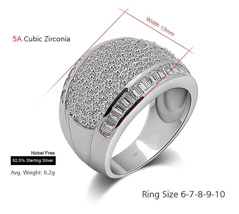 Real 925 Sterling Silver 5A Clear Cubic Zirconia Ring Cluster for