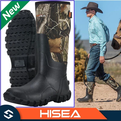 HISEA Men Mid-Calf Rain Boots Waterproof Insulated Hunting Chore Mud Work Boots