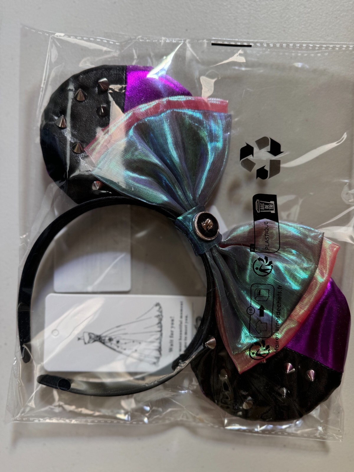 Vatoou Mouse Ears Headband Воw Mickey Ears BNWT Studded Black & Mermaid Blue image 3