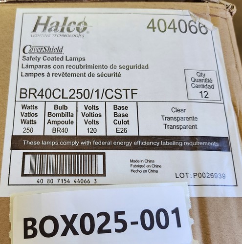 CBOXxxxx Halco 404066 BR40CL250/1/CSTF Tuff Coat 250 Watt 120 Volt BR40 - Picture 3 of 4