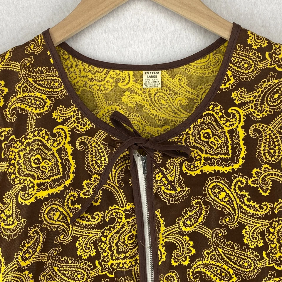 Delantal Mujer L Paisley Calzoncillo Chaleco Cremallera Completa Sin Mangas Cocina Amarillo Marrón De Colección Foto 2 de 4