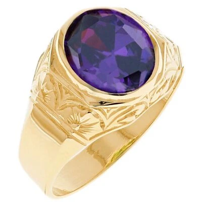 10k or 14k Yellow Gold Majestic Simulated February Birth Month Mens Design Ring - Image 1 of 2