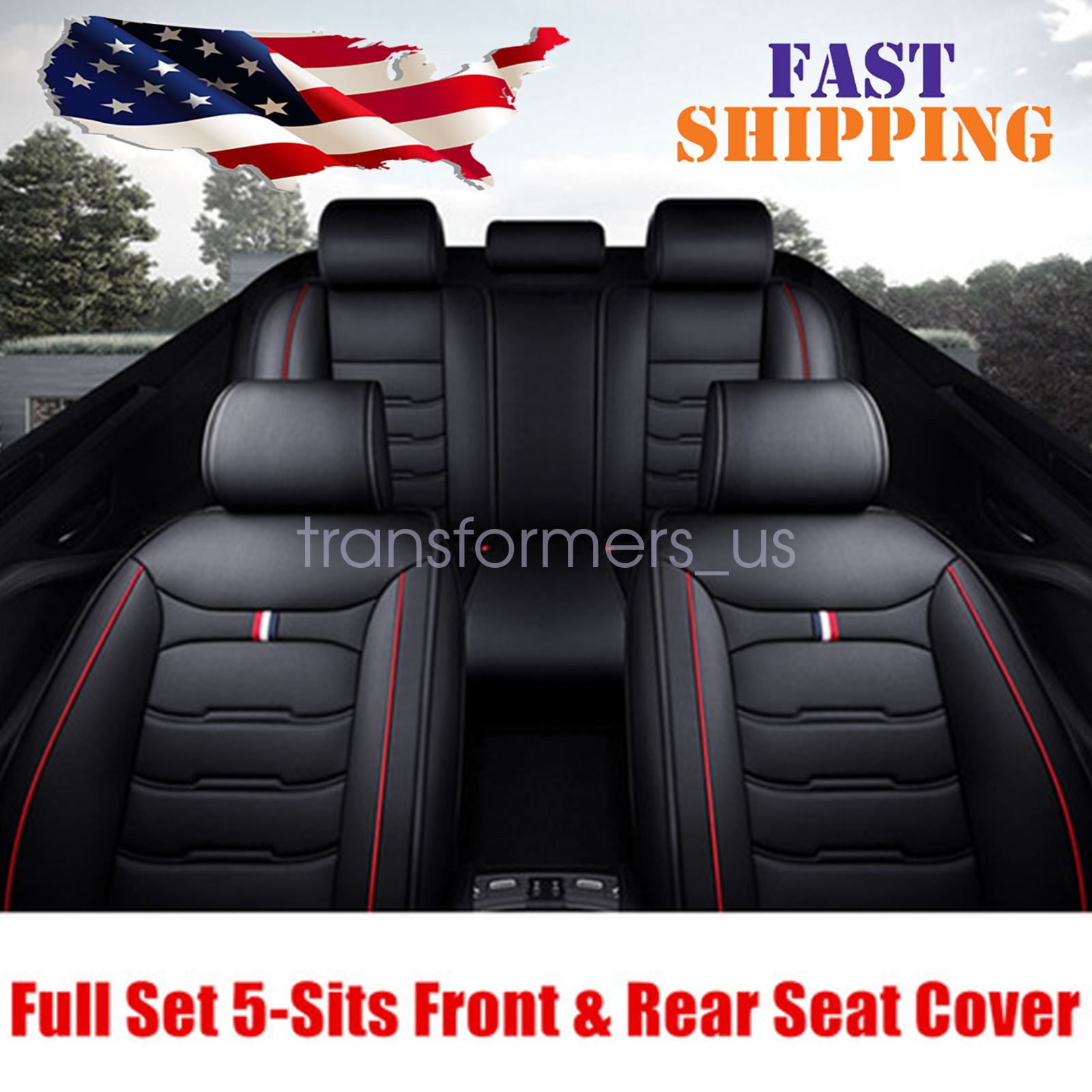 PU Fits For Nissan Leather 5-Sits Seats Car Seat Cover Full Set Cushion Black