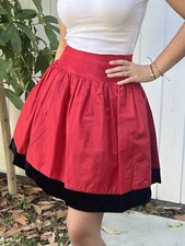Vintage Handmade Sz S Skirt Puffy Taffeta Crinoline velvet trim Red Holiday