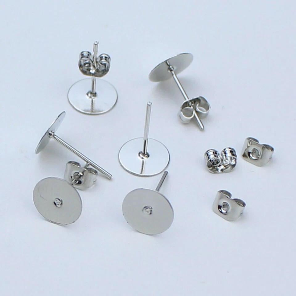 100x 4/5/6/8/10 mm Poste en Blanco Pendientes Pernos Base Pasadores con Pendientes Tapones Oreja Trasera Foto 4 de 4