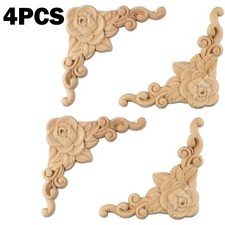 4pcs Wooden Carved Corner Onlay Applique Furniture Mouldings Decal Decor