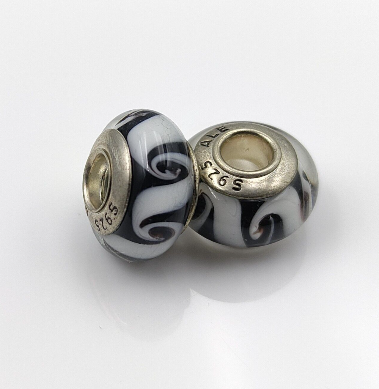 Authentic 2pcs 925 Sterling Silver Swirl Murano Glass Beads European Charm