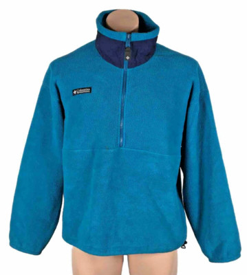 Vintage Columbia Fleece 90s Blue Green Anorak Zip Pullover USA MADE Summit M