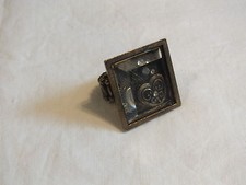 Beautiful Cocktail Ring Stretch Gold Tone Heart Rhinestone under Acrylic 1 1/4"