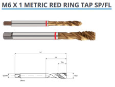 Image of M6 x 1.0 SPIRAL FLUTE TAP TiN COATED 6H HSS-E RED RING EUROPA TM28170600 P253