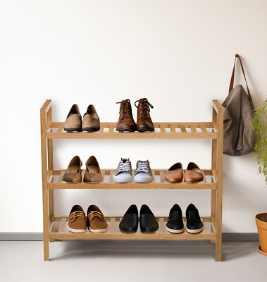 Shoe Rack, Tier Stackable Storage Unit, Wide Organiser, Wooden
