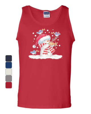 Snowman Playing a Violin Tank Top Merry Christmas Let It Snow Sleeveless