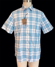 Burberry New Authentic Check Button Down Short Sleeve Shirt Size Med