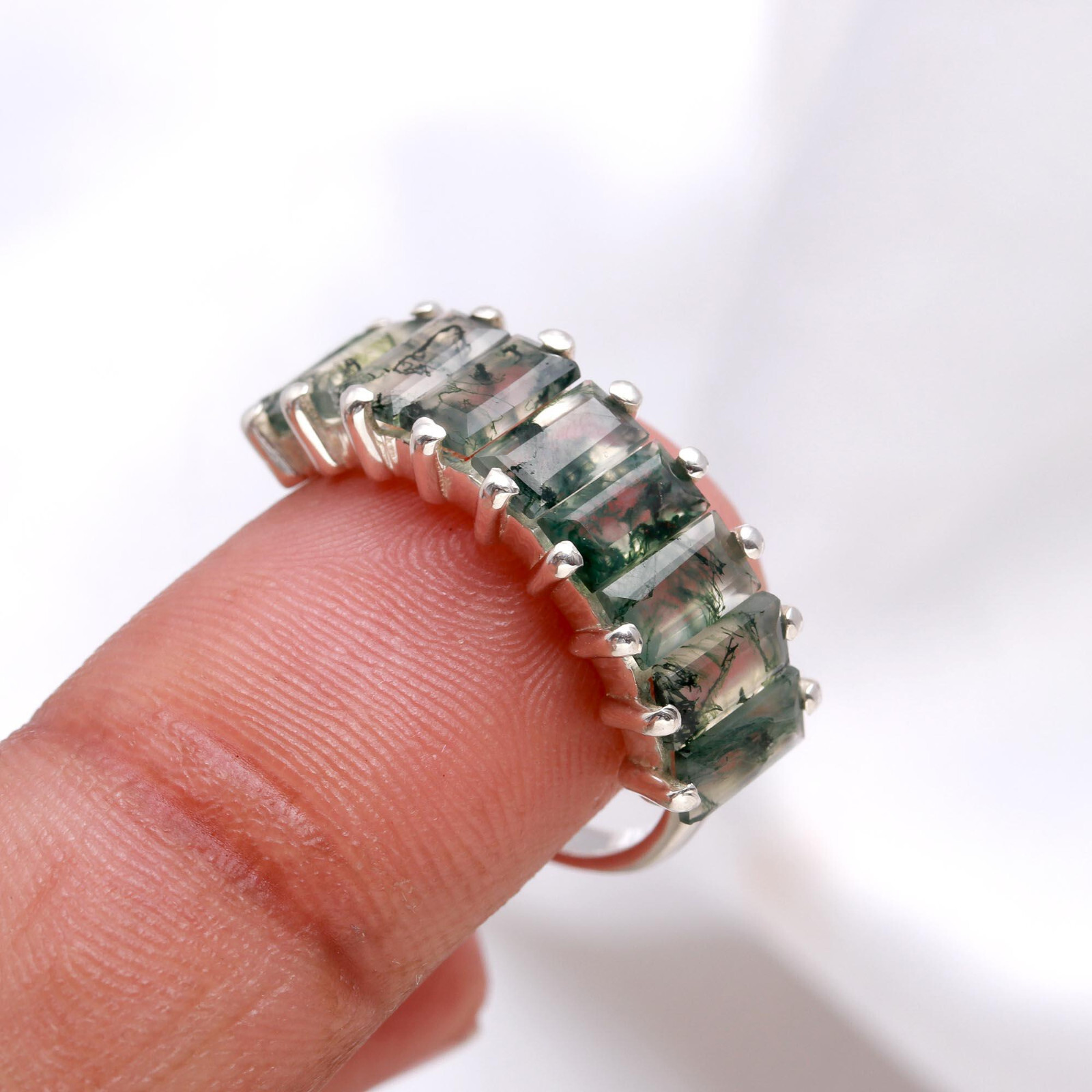 Natural Moss Agate Engagement Ring 925 Sterling Silver Ring Any Size
