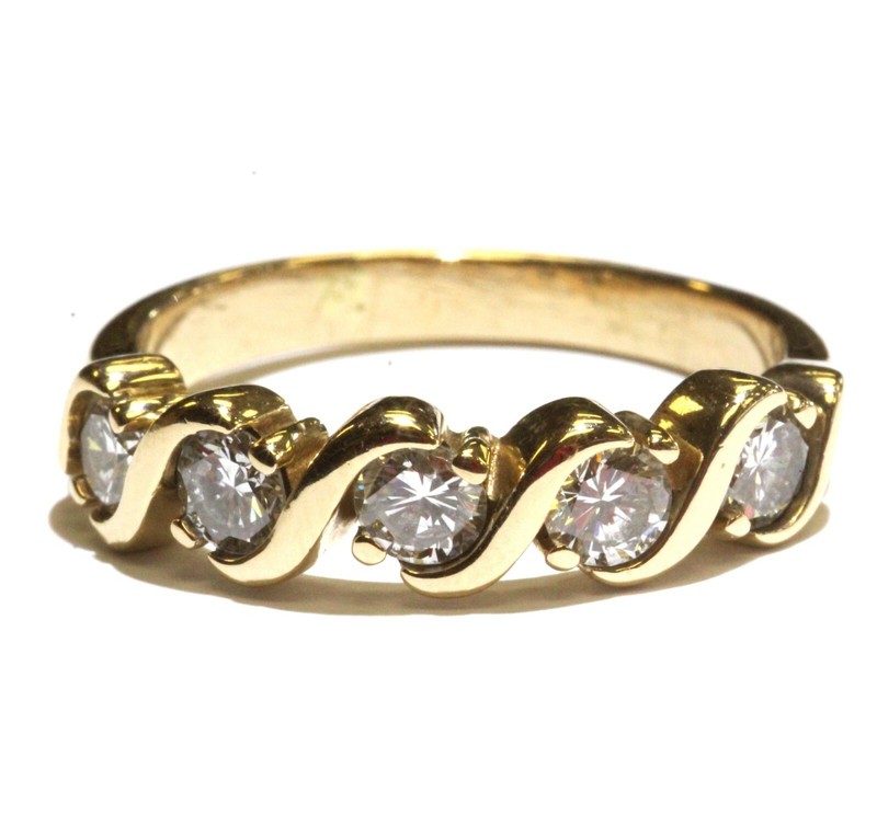 14k yellow gold 1.25ct S Bar round diamond anniversary wedding band ring 6.1g