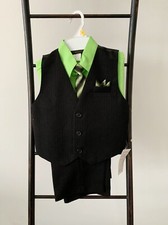 Green and Black Boy Tuxedo Formal Suit, Size 6M-10T