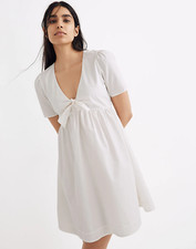 Madewell Tie Front Mini Cotton Poplin White Dress Size 8 NEW!