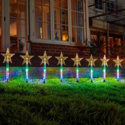 SMART GARDEN Star Stake Lights Set Of 8 Battery Powered Garden Multi Coloured LED Xmas Light