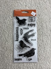 Fiskars Clear Acrylic Stamp Set 11 Pieces Birds Happiness Dream New