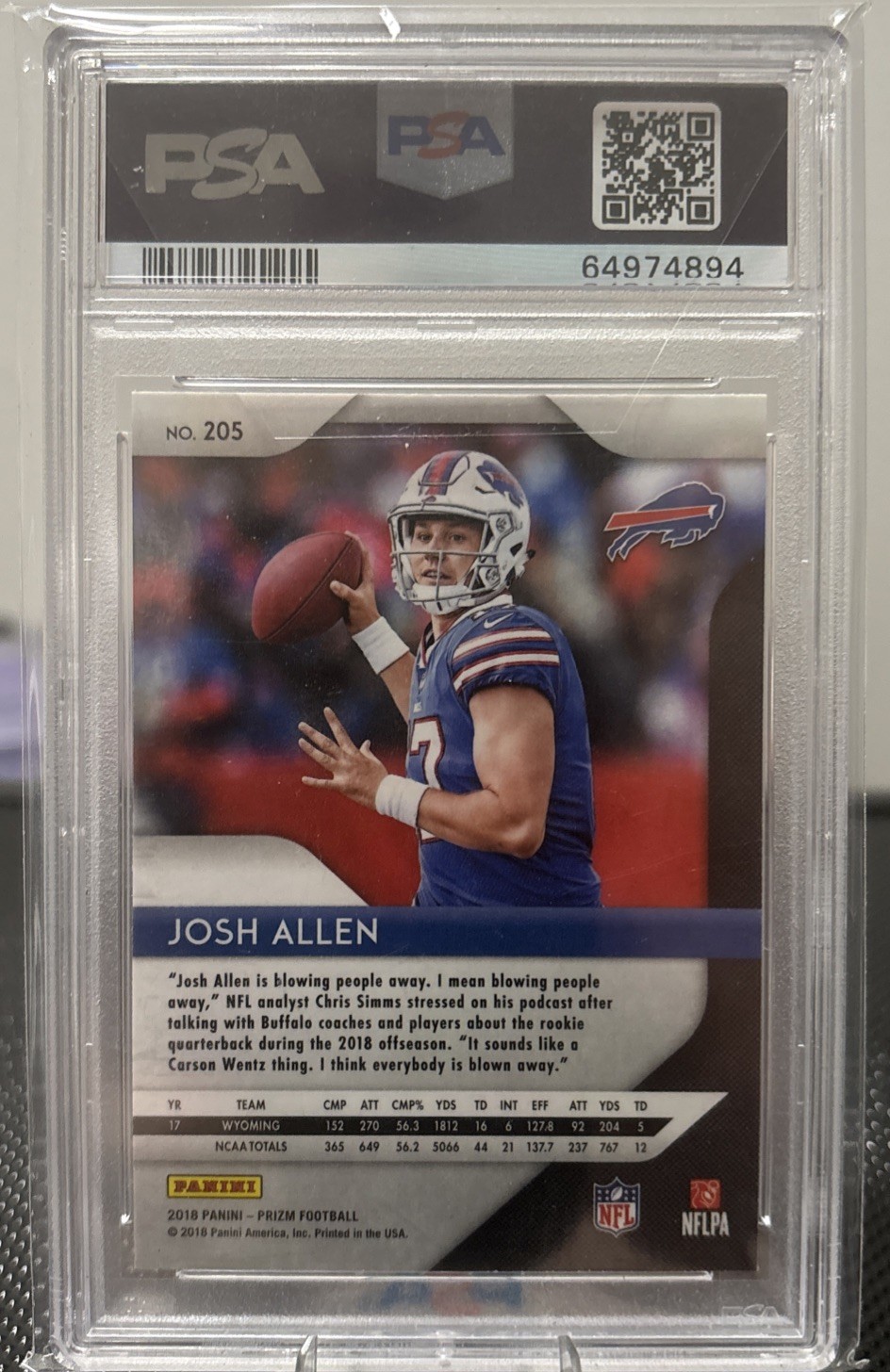 2018 Panini Prizm Josh Allen Rookie PSA 10 #205 Buffalo Bills view 2
