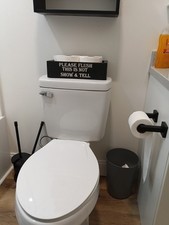 Toilet Tank Basket, Rectangular Wooden Shelf Please Flush engraving