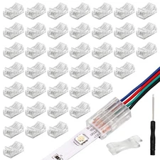40 Pack RGB LED Light Strip Connectors, 4-Pin 10mm Solderless LED Strip to Wi...