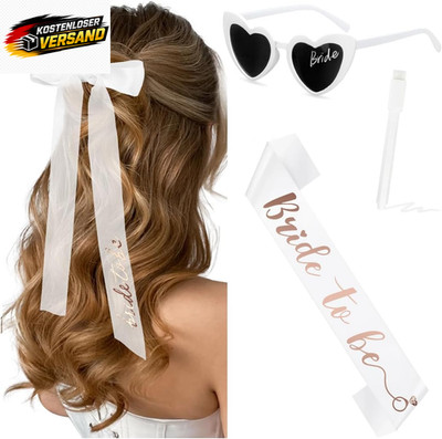 4 Stück JGA Accessoires Frauen- JGA Schleier Braut, Bride to Be Schärpe, Herz So