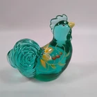 Fenton Aqua Blue Green glass Rooster  Signed C. Smith Great condition Sunflower