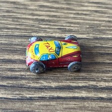 VINTAGE Japan Tiny Tin Litho Toy Car Yellow  Red Taxicab Plate