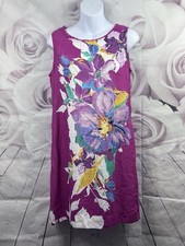 Autonomy Linen Summer Shift Dress Size 10 Purple Pink Floral Holiday Strappy