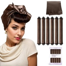Overnight Hair Curlers Heatless Curls - 6 Pcs No Heat Medium pack of 6, Brown
