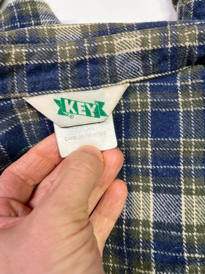 Vintage Key Size M THICK Flannel Pearl Snap Western Shirt Plaid - Image 2 of 4